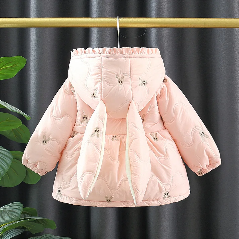 Winter New Cartoon Rabbit Long Sleeved Baby Girl Coat, Pink Thick Warm Children'S Clothing (9 Months -3 Years Old)