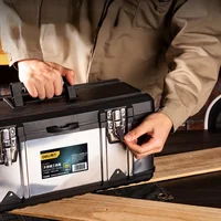 Deli 1 Pcs 17 Inch Stainless Steel Tool Case Lock Design Multifunctional Tools Storage Box Workers Portable Organizers Boxes 2