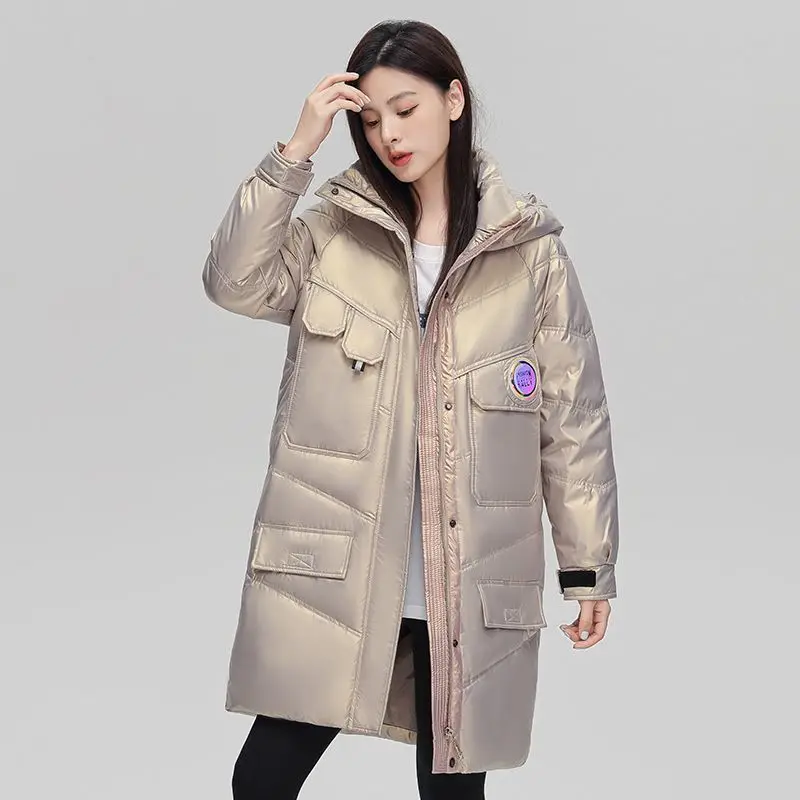 Women Down Jacket Black Long Down Coat Skiing Jackets for Women Loose Hooded Advanced Korean Intensification Feather Coats Short