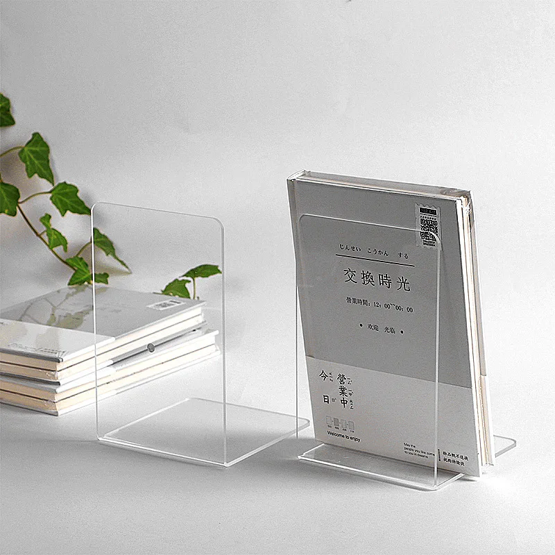 1PC Clear Acrylic Bookends Lshaped Desk Organizer Desktop Book Holder