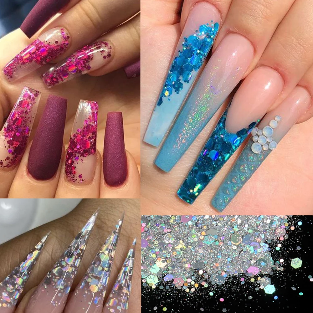 Holographic Hexagon Shape Chunky Nail Glitter Flakes Slices Manicure Nails  Arts