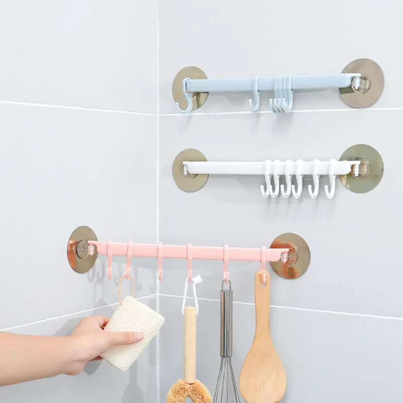 1Pc Multi-Purpose 6 Hooks Blue/White Suction Cup Type Hook 6 Rows Kitchen Bathroom Corner Suspension Without Marks Hanger Hook
