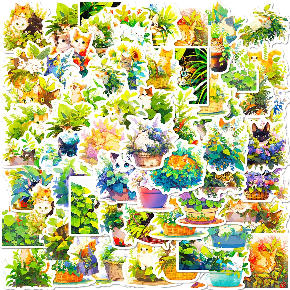 

10/50Pcs Cartoon Green Cute Cat Varied Stickers Pack for Kids Scrapbooking Travel Luggage Helmet Wall Decoration Graffiti Decals