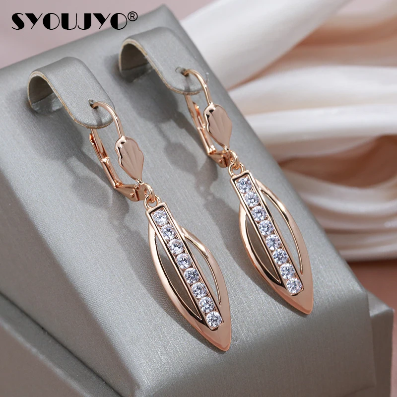 585 Rose Gold Color Dangle Earrings for Women Shiny Natural Zircon Modern Daily Easy Matching Fashion Jewelry dangle earrings,drop earrings,pendant earrings,long earrings