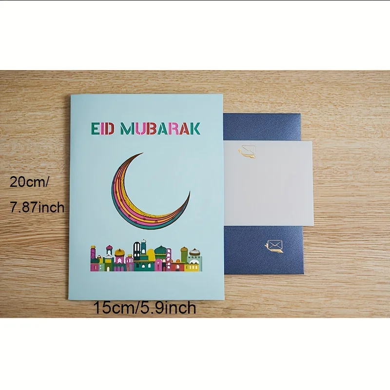 3D Muslim mosque three-dimensional greeting card Festival Moon Eid handmade paper carved card Eid Ramadan greeting envelope