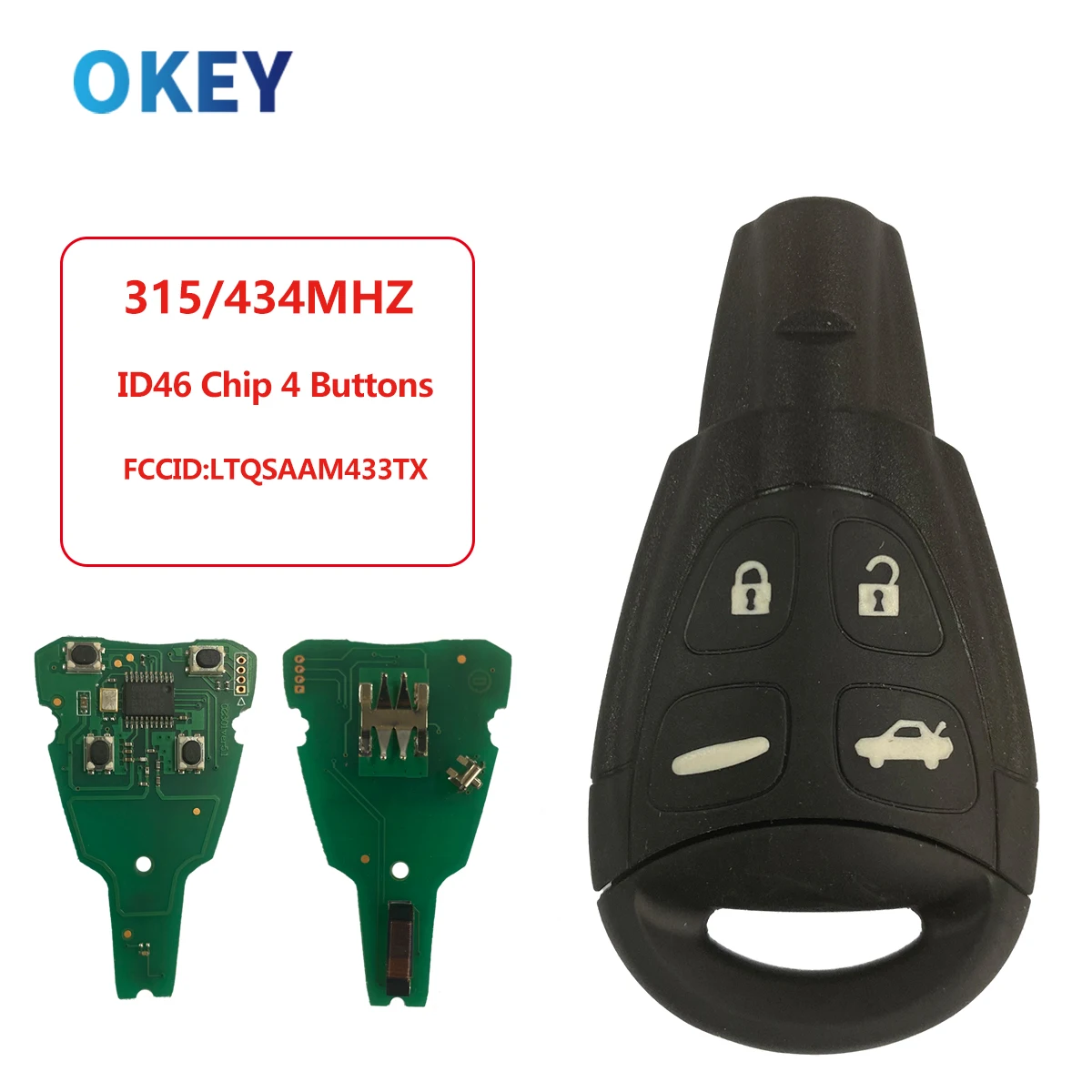Okey Remote Control Car Key For SAAB 9-3 95 93 95 2003-2011  ID46 PCF7946 Chip LTQSAAM433TX Smart Key With Insert Blade
