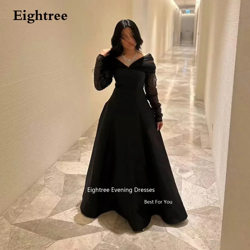 

Eightree Black Evening Dresseses Long Sleeves Satin Modern Sequined Vestidos De Noche Party Dresses 2023 Abendkleider Dubai