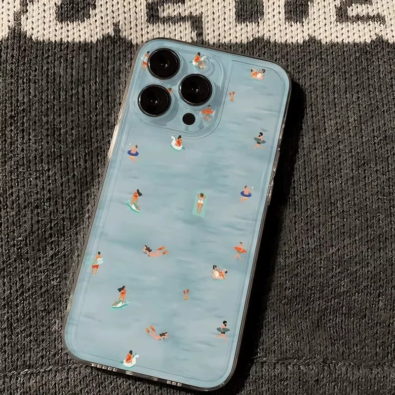 Summer Swimming Pattern Shockproof Clear Phone Case - Soft Bumper Back Cover