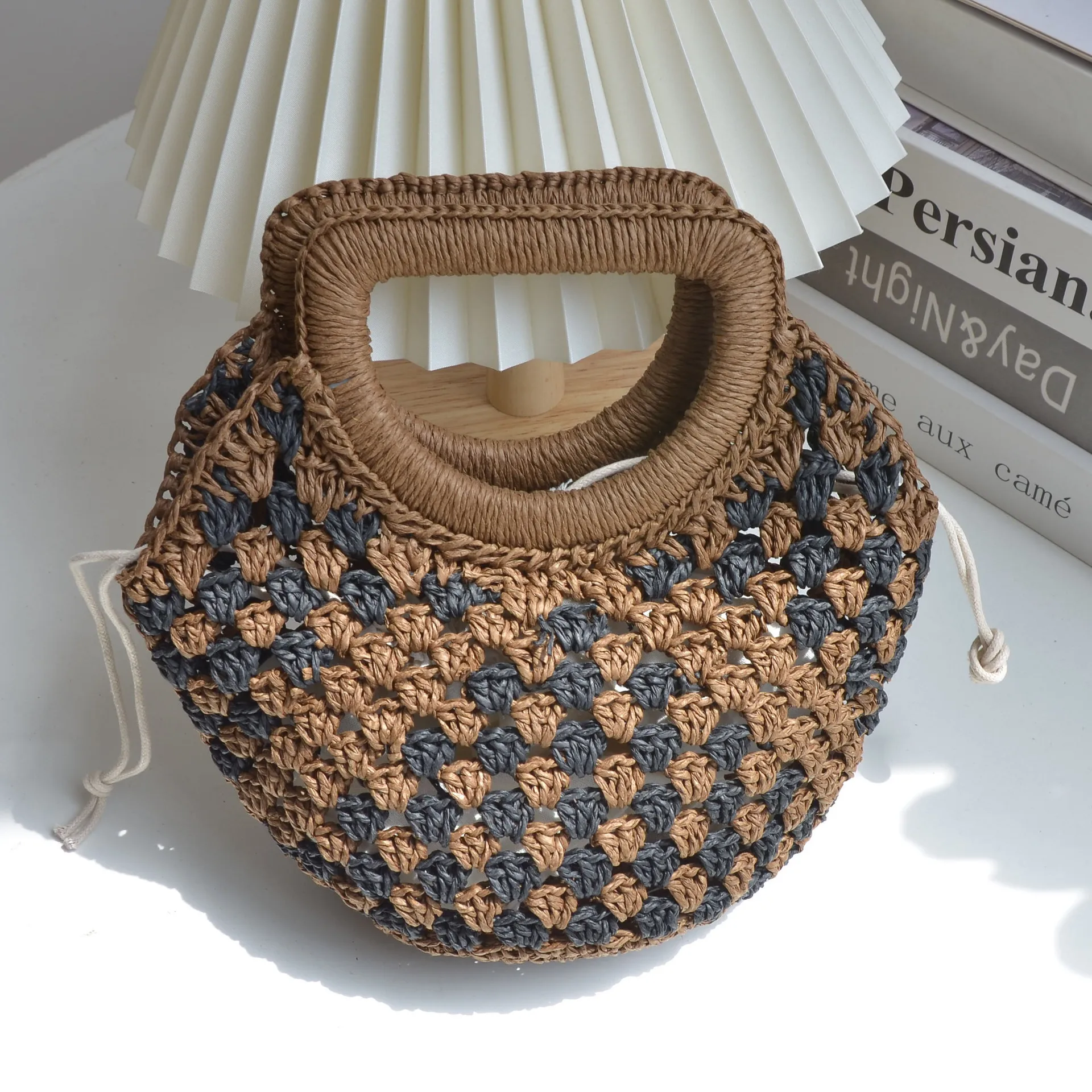 

Fashion Woven Straw Bag Paper Rope Women Handbags Hollow Crochet Bucket Bag Summer Mini Beach Bags for Women 2023 Travel Clutch