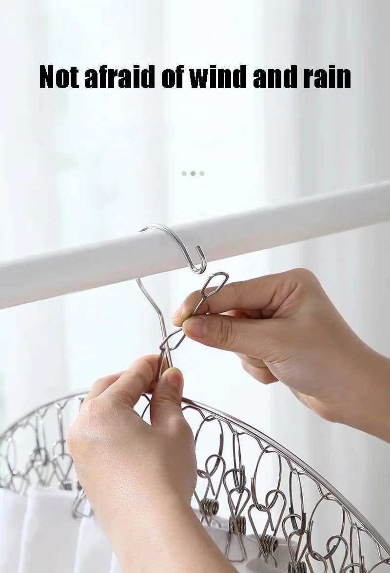 Description Picture 2 of item6-20Pegs Stainless Steel Clothes Drying Hanger Windproof Clothing Rack Clips Sock Laundry Airer Hanger Underwear Socks Holder