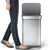 Hands-Free Kitchen Trash Can 45L Rectangular Soft-Close Lid Brushed Stainless Steel Step Pedal Silent Close Liner Pocket Durable 5