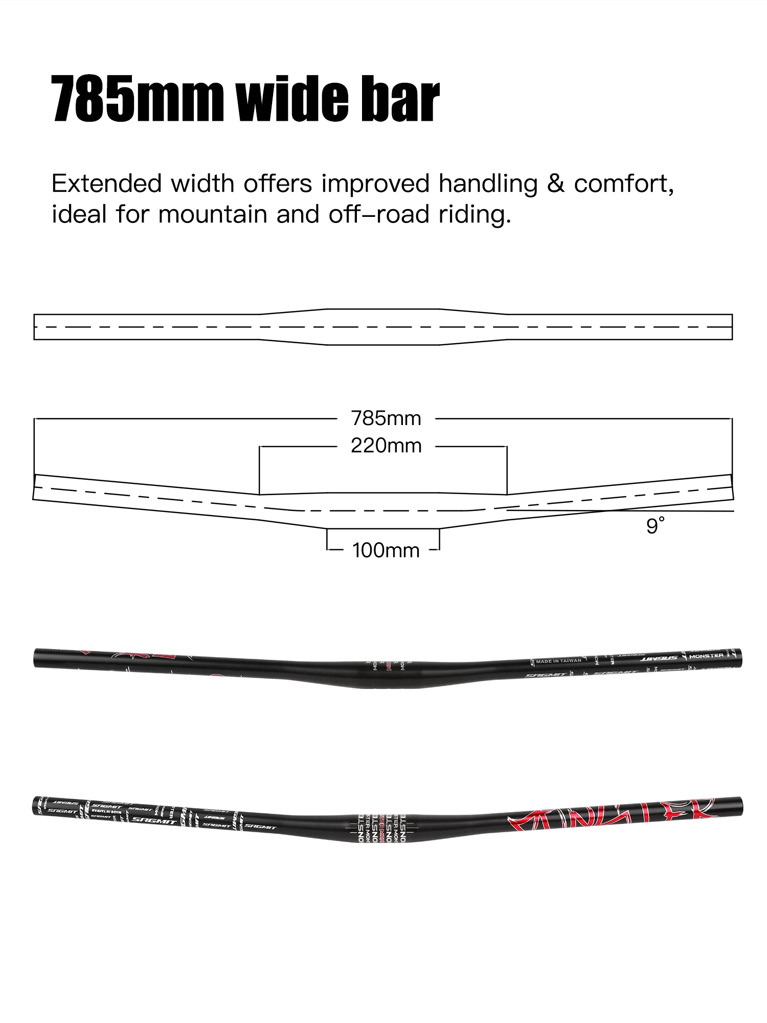 SAGMIT 31,8 mm MTB-Lenker 785 mm Mountainbike-Lenker 25,4 mm ultraleichter Lenker aus Aluminiumlegierung Fahrradzubehör – Detail 6