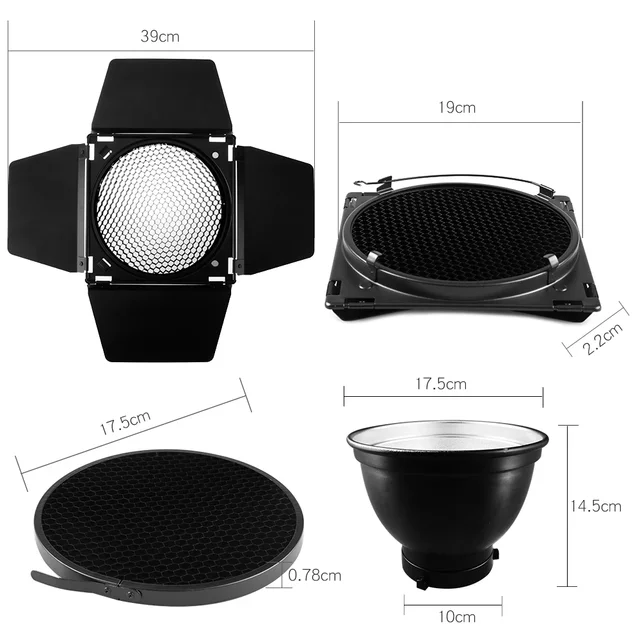 Photography Studio Flash Accessory Godox BD-04 Barn Door with Honeycomb Grid + 4 Color Gel Filter For Bowen Standard Reflector 2