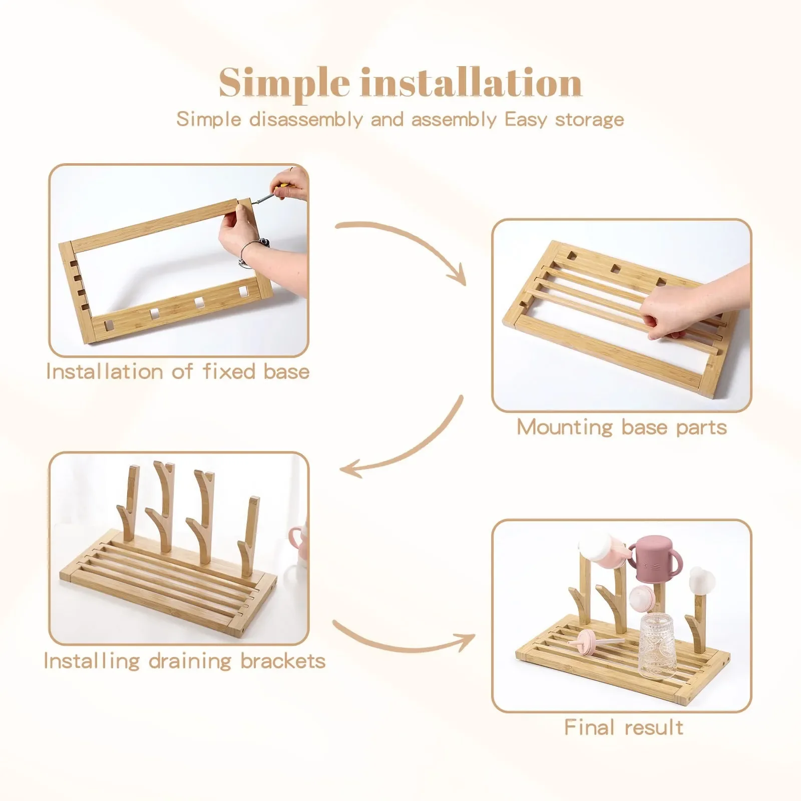 Bamboo Wood Nipple Storage Drying Rack Baby Feeding Bottle Drain Rack Removable Holder Feeding Cup Cleaning Dryer Drainer Gift