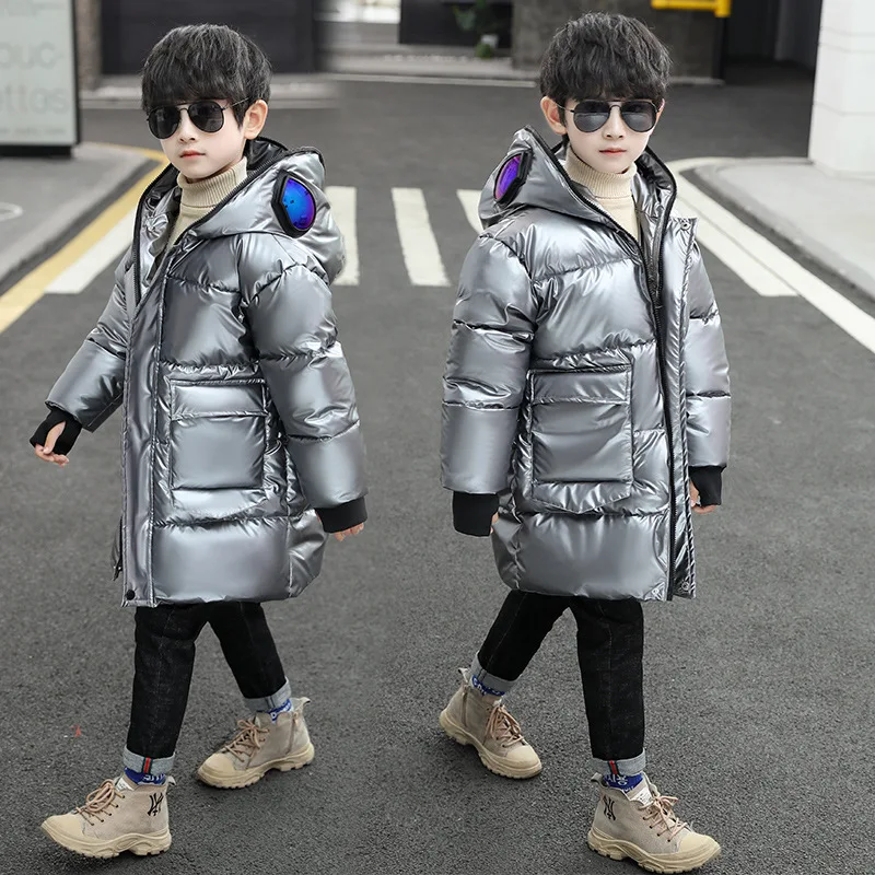 Kids Jackets Kids Cotton Clothes Boys Down Jacket Coat Overcoat Cotton Sliver Warm Plus Thicken Winter Teenager Children's Clothing