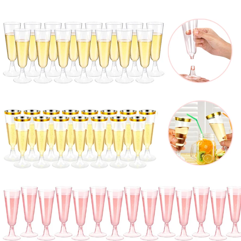 Description Picture 2 of item25pcs 150ml Plastic Champagne Flutes Disposable Sparkling Bar Cups Clear Pink Toasting Cup for Weddings Cocktail Event Bar Use