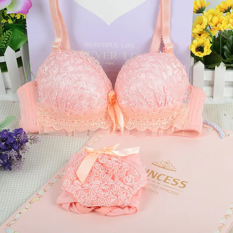 cute underwear sets New Push Up Black Sexy Bra Set Wireless Brassiere Set Eyelash Deep V Bras Lace Lingerie Set Embroidery Women Underwear Panties bra panty sets