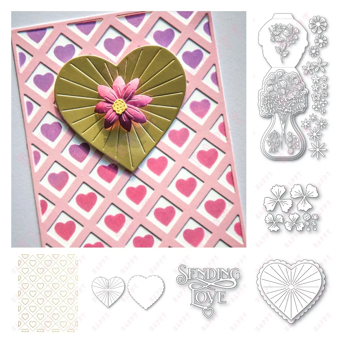 

Valentine's Metal Cutting Dies DIY Sending Love Poe Mold Card Scrapbook Paper Craft Mould Cross Heart Lucky Layered Flowers