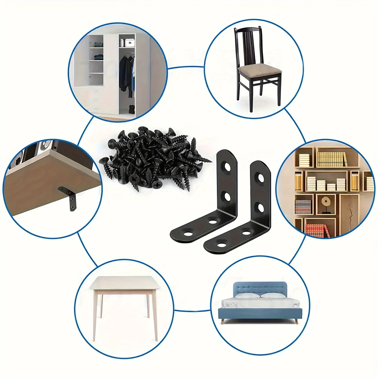 Stainless steel L-shaped corner bracket - black surface, suitable for wooden frames, dressing tables, wardrobes