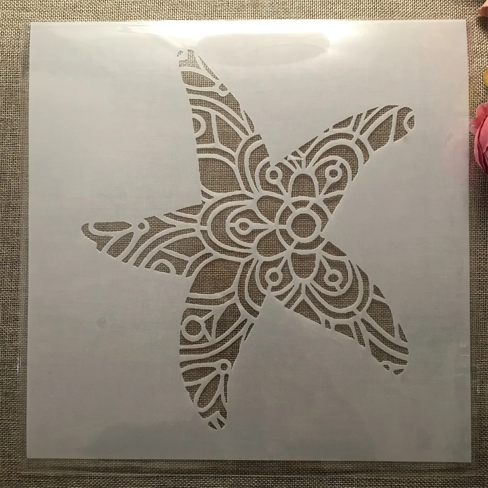 만다라 바다 스타 DIY 레이어링 스텐실 벽화 스크랩북 색칠 엠보싱 앨범 장식 템플릿, 30*30cm