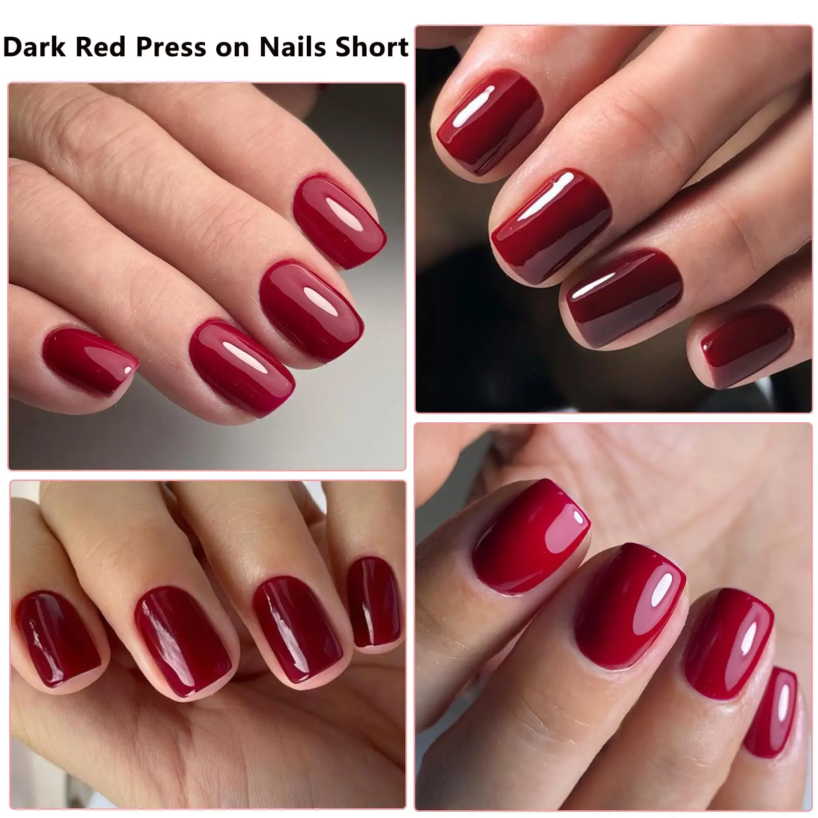 Cherry Red Short Square Press On Nails Full Cover Glossy Tips_voghion.com