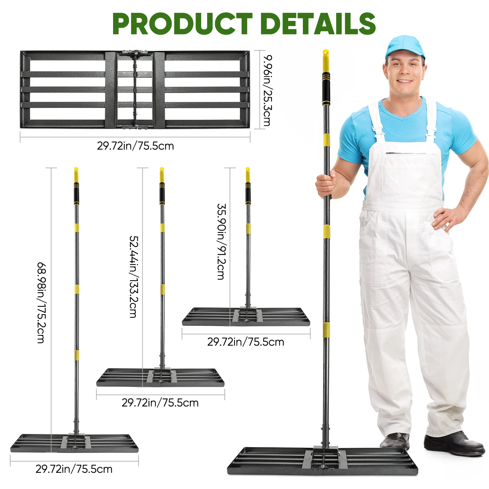 Lawn Leveling Rake 30"x10" Lawn Leveler Tool Lawns 5FT Ergonomic Handle Heavy Duty Leveling Rakes Yard Garden