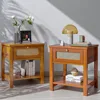 Nightstands Set , End Tables with Rattan Decor Drawers, Bedside Tables in Boho Style, Side Tables with Storage Shelf 1