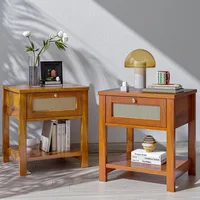 Nightstands Set , End Tables with Rattan Decor Drawers, Bedside Tables in Boho Style, Side Tables with Storage Shelf 1
