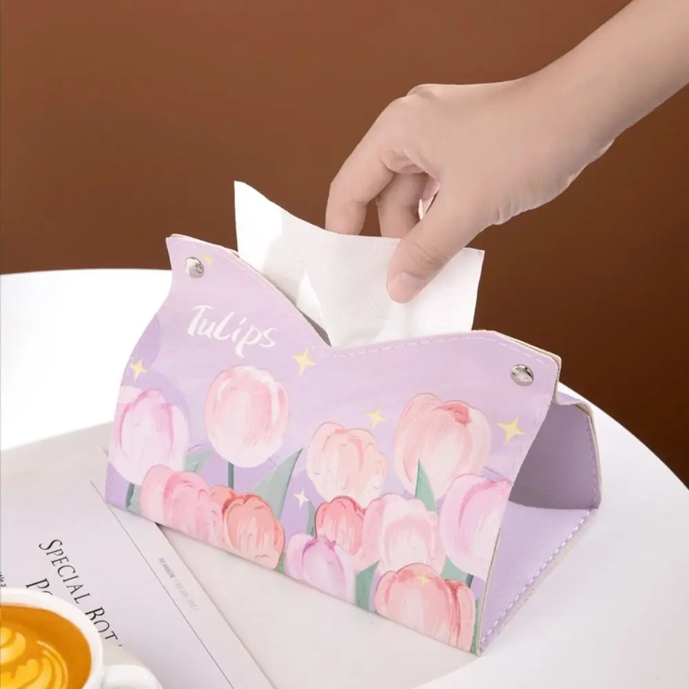 High Quality Oil Painting Tissue Case Smooth with Buttons Paper Towel Box Large Storage Printing Desk Decoration Car