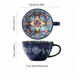 Bohemian Morning Ceramic Mug, 13.5 oz - Perfect for Family & Friends with a Touch of Humor (1pc dark blue cup)
