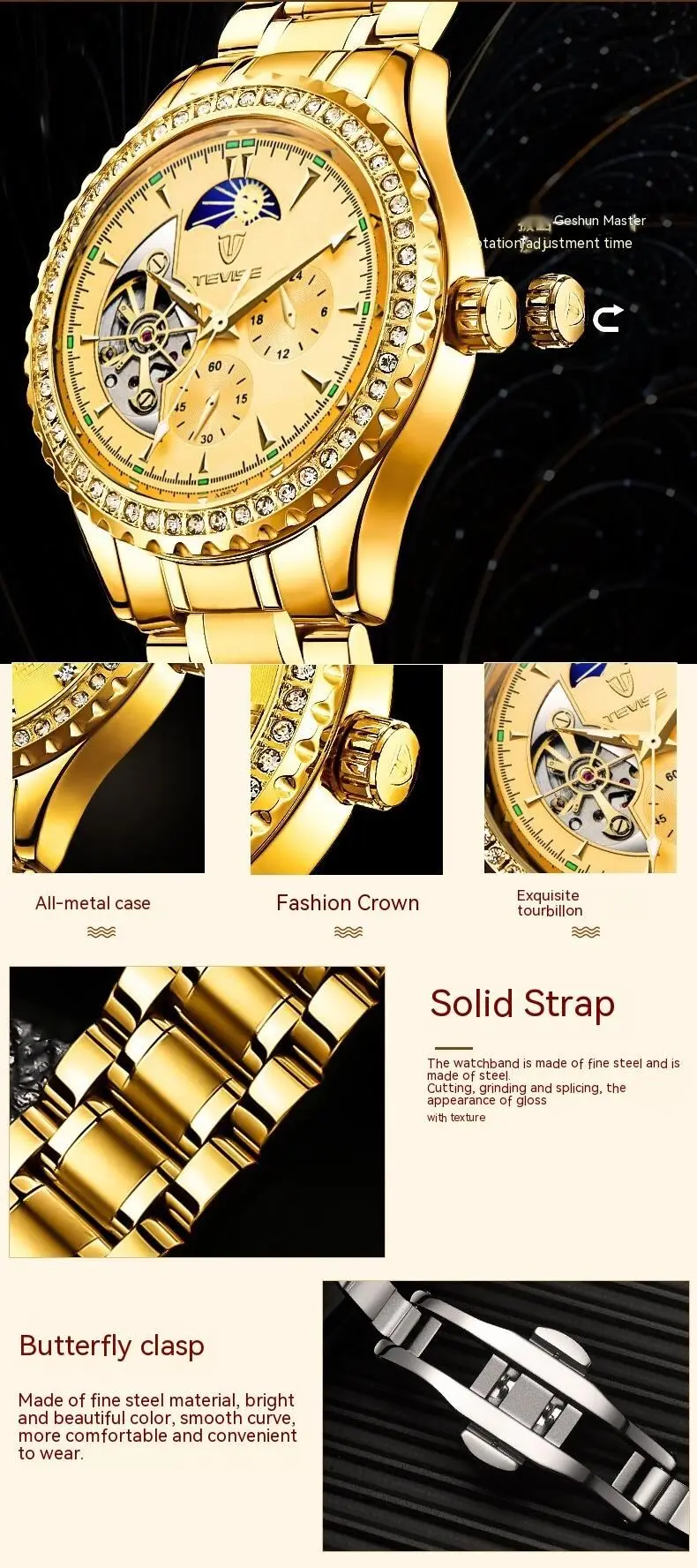 Men's Mechanical Watch Gold Automatic Luxury Skeleton Timepiece_voghion.com