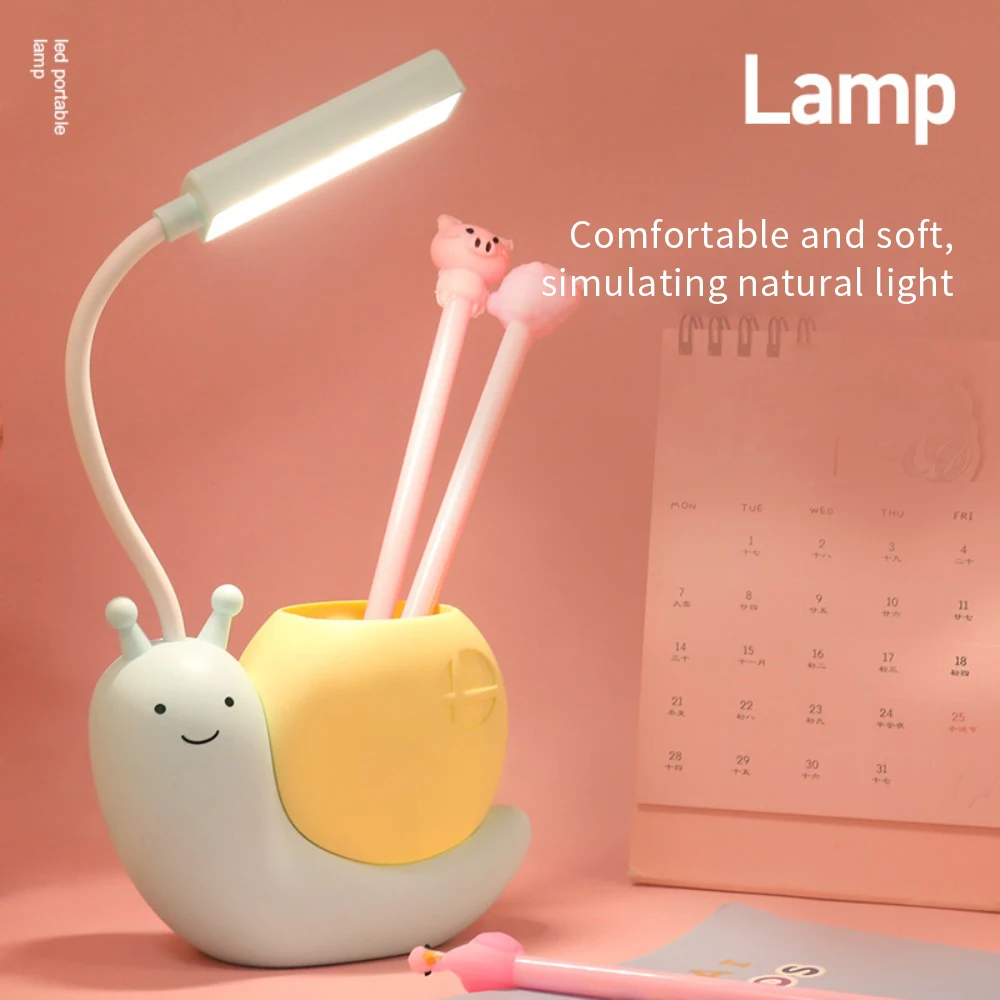 Cartoon table lamp cute snail night light USB rechargeable LED table light child eye protection desk lamp reading pen