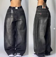 American Hip Hop Retro Gothic Print Jeans Women Y2K New Street Selling Fashion Loose Straight Wide Leg Pants Unisex Joker Jeans - Image 4