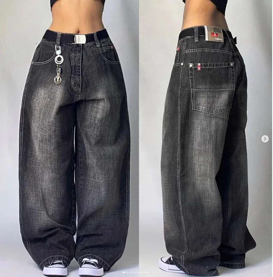American Hip Hop Retro Gothic Print Jeans Women Y2K New Street Selling Fashion Loose Straight Wide Leg Pants Unisex Joker Jeans 4