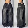 American Hip Hop Retro Gothic Print Jeans Women Y2K New Street Selling Fashion Loose Straight Wide Leg Pants Unisex Joker Jeans 4