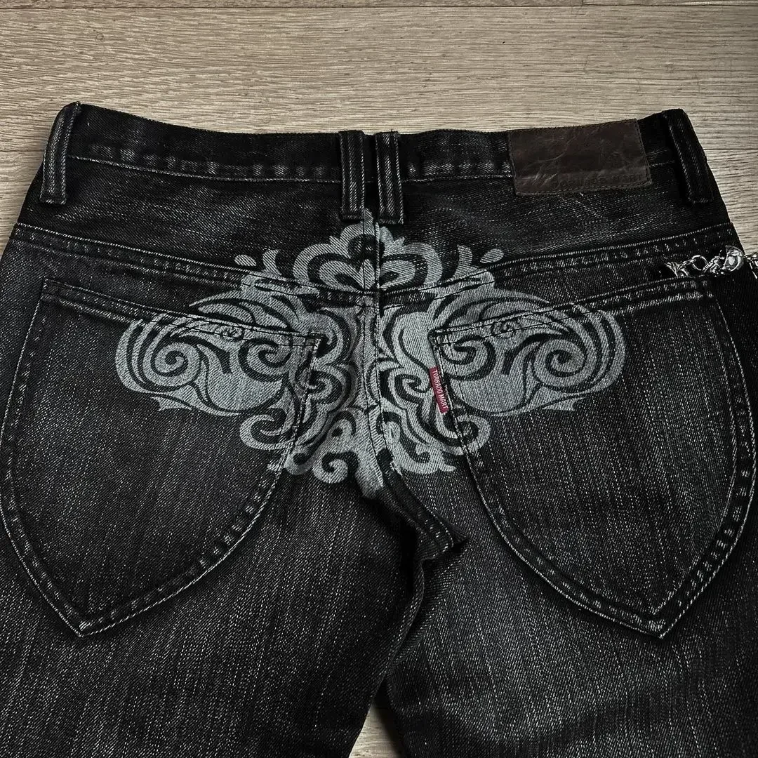 new Harajuku old slim black jeans summer street hip-hop punk men and women casual y2k micro-flared jeans ripped
