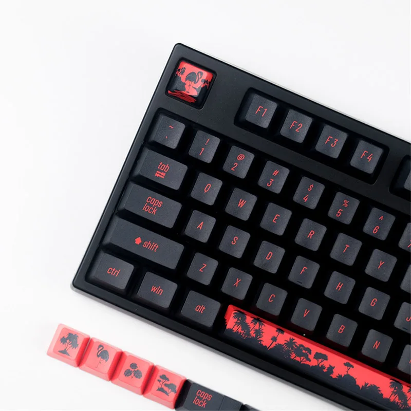 

108 Key Flamingo Keycap PBT Dye Personalise Keycaps OEM Profile Red Black For Cherry MX Switch Mechanical Keyboard