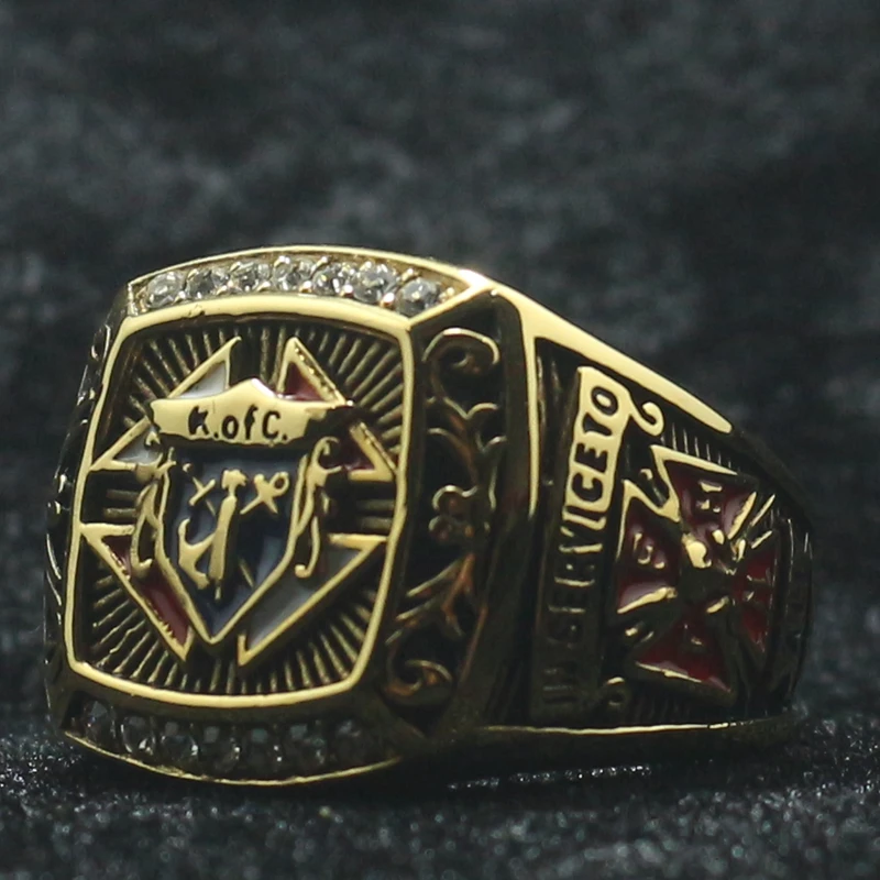 Unisex 316L Stainless Steel Gold-Color Knights of Columbus Christianity Catholicism Cross Clean Stone Ring 2