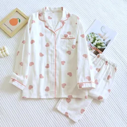 Spring and Autumn Women's 100% Cotton Pajama Set - Sweet Love Homewear Collection - M (WHITE)
