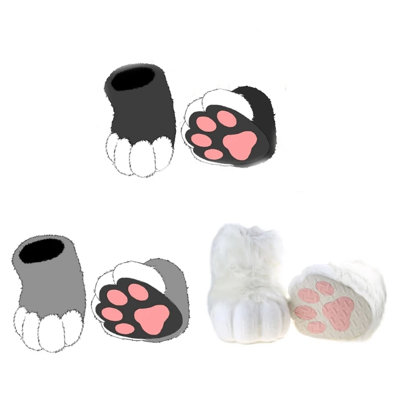 Fursuit Paws Costume Lion Bear Props Animal Feet Slippers One Size Fit Most Adult Teens Halloween Costume Party Supplies