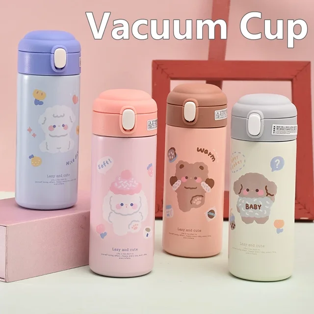 380ML Thermos Vacuum Flask Cute Cartoon 304 Stainless Steel Thermal Water Bottle Insulated Straw Cups Tumbler Drinkware 2