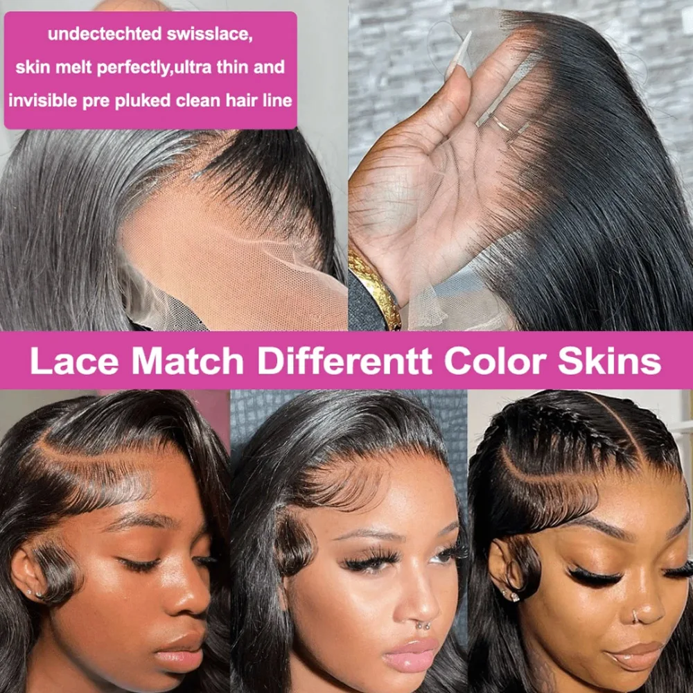 250% Density 13x4 Lace Front Wig Human Hair Body Wave Transparent Brazilian Virgin Human Hair Wigs 30 Inch Natural Black