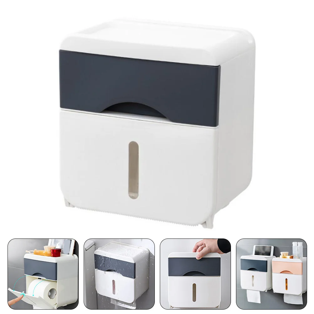 

Bathroom Storage Box No Punching Tissue Boxes Paper Holder Wall Hanging Abs with Drawer Hotel Holders