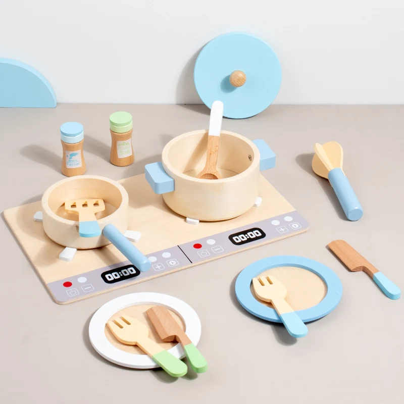 Wooden Kitchen Toy Set Complete with pots, pans, bowls, and utensils Kids will have a blast playing chef and pretending to cook