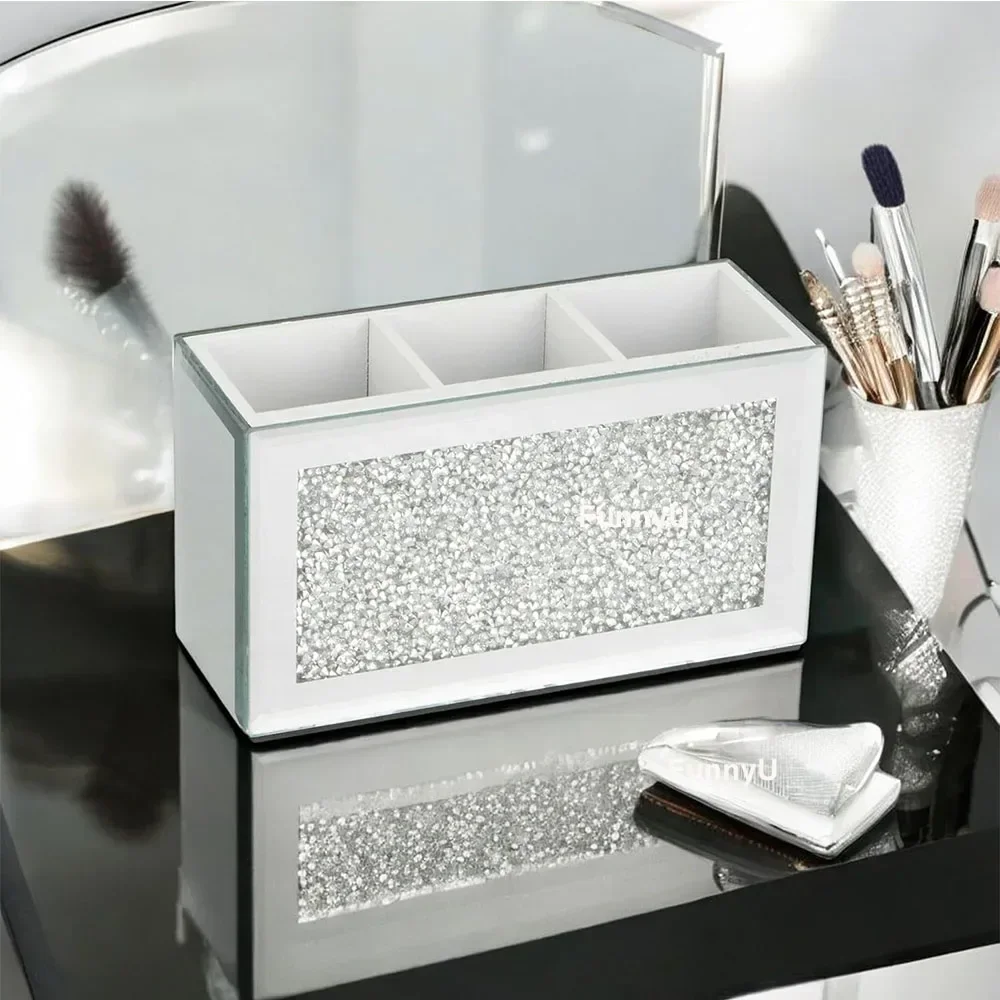 Makeup Brush Holder Organizer Luxury Bling Crushed Diamond Glass Mirrored Jewelry Boxes Women Jewelry Organizer Storage Boxes 3