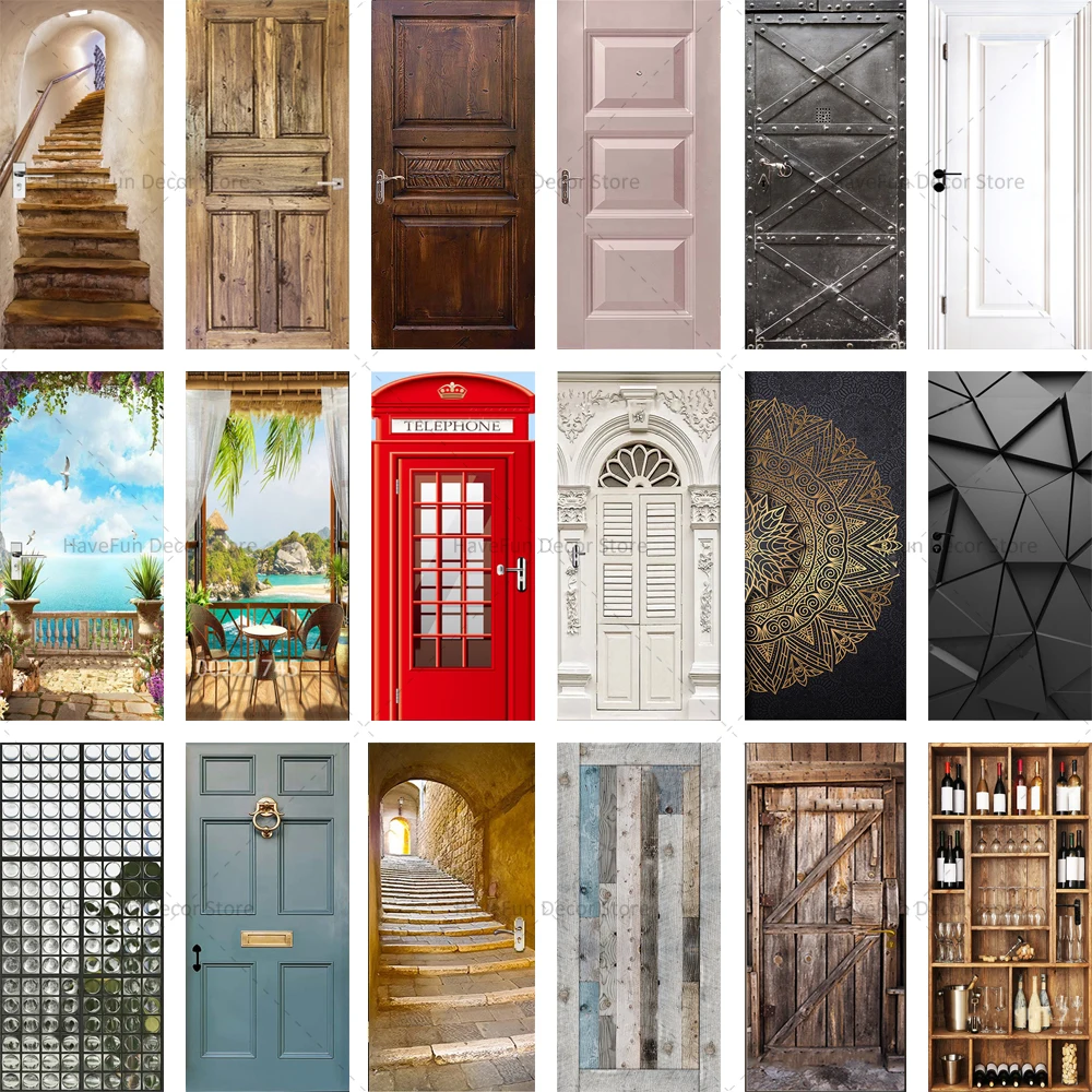 3d Tearable Stickable Modern Wind Waterproof Door Sticker Wallpaper Decorative Painting Room Door Wallpaper