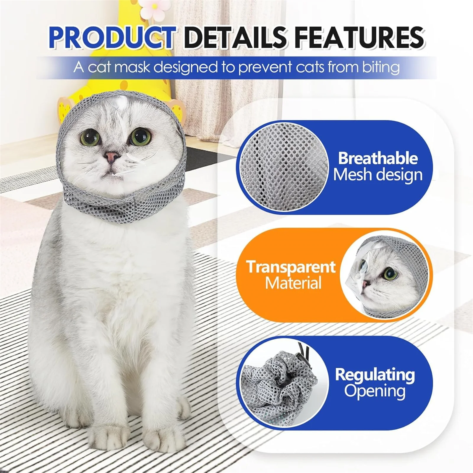 Anti-bite Cat Grooming Muzzle Breathable Adjustable Protection Mask_voghion.com