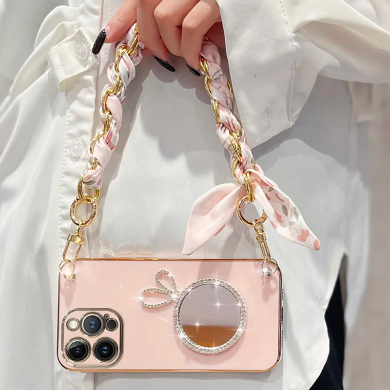 Söt Kaninspegel Silk Lanyard Armbandsfodral För Samsung Galaxy A34 A54 A53 A32 A33 A13 4G 5G A25 A31 A21S A14 A12_voghion.com