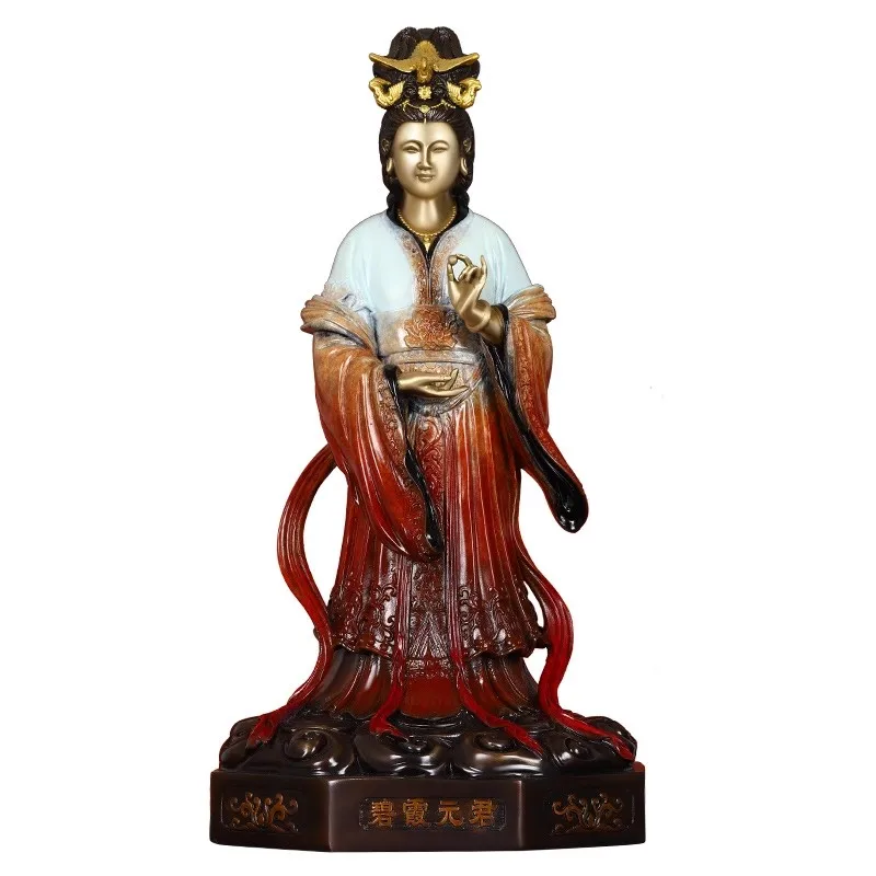 Brass Statue of Chinese Goddess Bixia Yuanjun, Blessing Protection Prosperity, Tai Mountain Goddess Figurine for Home Altar Feng