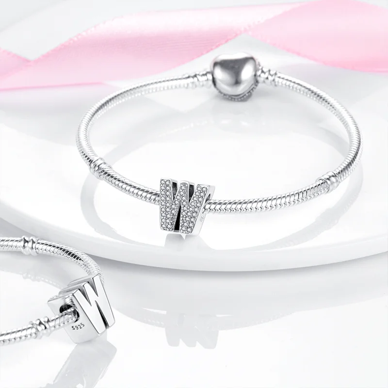 Silver 925 Charms Original Fit 3mm Original Bracele Silver Classic 26 Letters Beads Diy Charm For Women Jewelry 3